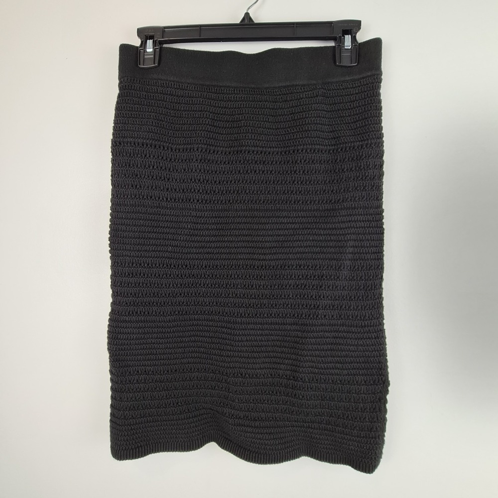 Gap Crochet Knit Pencil Skirt Womens Small Black Knee Length Striped Lined